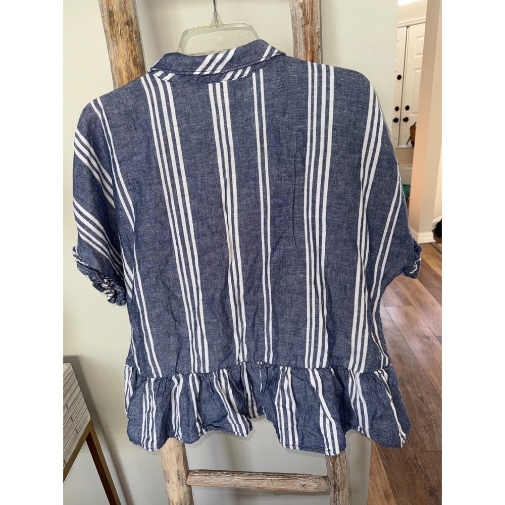 Maeve Blue and White Striped Ruffle Peplum Blouse - Picture 6 of 7